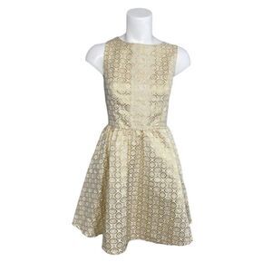 XHILARATION Cream Beige Metallic Gold Fit Flare‎ Sleeveless Dress Sz Medium
